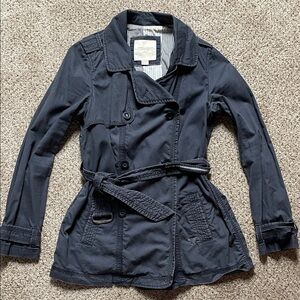 American Eagle Outfitters Navy Trench Coat Preppy Collegiate